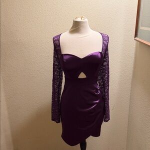 Elegant Purple Lace-Sleeve Bodycon Dress